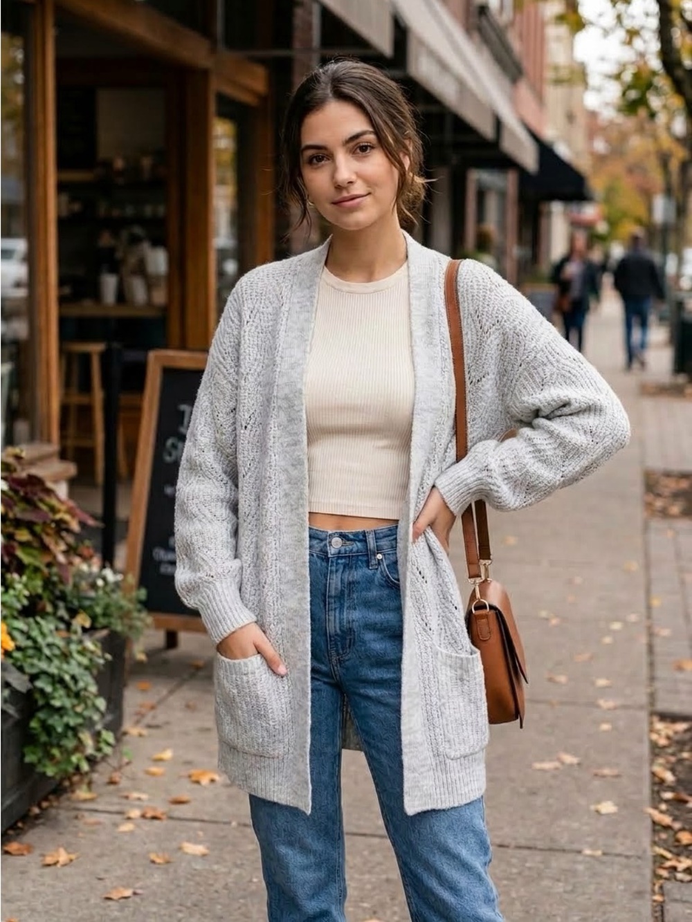 GAP Open Front Cable Knit Cardigan Gray Size S Pockets